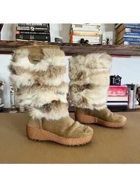 Pajar Kim Tan Boots Cow & Fox Fur Wedge Outdoor